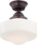 Bronze Glass Semi Flush Mount Ceiling Light With One Light Fixture For Living Room Hallway Or Foyer 14.5 Inch High And 13.75 Inch Wide