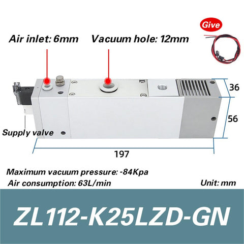 Diagram of Multi Stage High Vacuum Generator With Big Flow And Strong Suction For Industrial Use Heavy Duty Performance ZL112 K25LZD GN