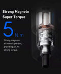 Cordless Screwdriver With USB C Charging, 3.6V 2000mAh Battery showing 5 Nm torque and all-metal gearbox interior view.