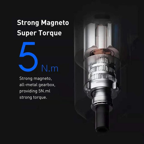 Cordless Screwdriver With USB C Charging, 3.6V 2000mAh Battery showing 5 Nm torque and all-metal gearbox interior view.
