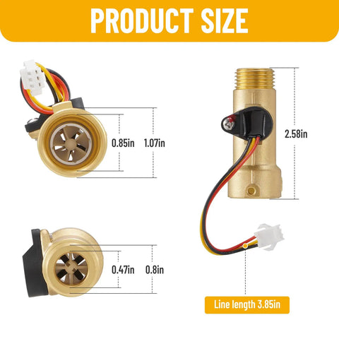 2GWH-24 Water Flow Sensor Compatible With GSWH-2 Tankless Water Heater Easy Swap To Boost Flow Prolong Heater Life Prevent Costly Failures Smooth Monitoring For Your Home Hot Water System, brass sensor 2.58in