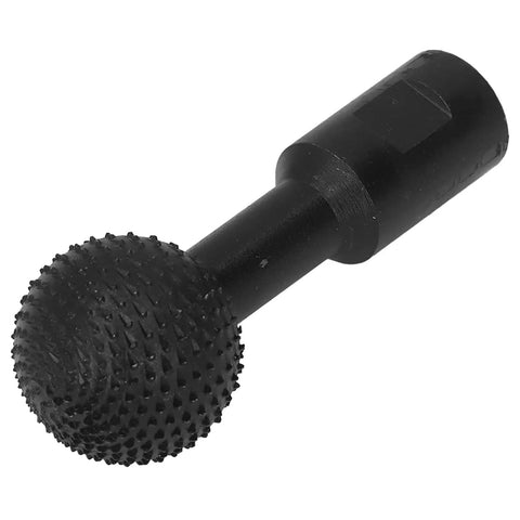 Heavy Duty Spherical Wood Carving Burr 10mm Grinding Bit for angle grinders, black coated steel, ideal for woodworking projects.