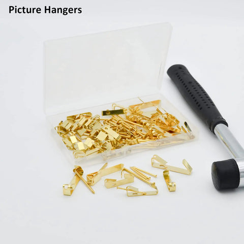 Heavy Duty Picture Hanging Kit Set With 100 Pieces Including 30Lb And 50Lb Hooks Metal hangers and nails with plastic case.