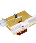 Precision Router Lift With Premium Gold Top Plate For Woodworking Slotting Trimming And Chamfering Tasks Slides with adjustable depth and angle.