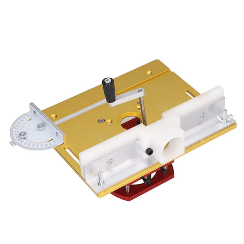 Precision Router Lift With Premium Gold Top Plate For Woodworking Slotting Trimming And Chamfering Tasks Slides with adjustable depth and angle.