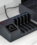 Heavy Duty 5 Bay Hard Drive Dock And Offline Clone Copier For 2 Point 5 And 3 Point 5 Inch Drives with LED display and cables.