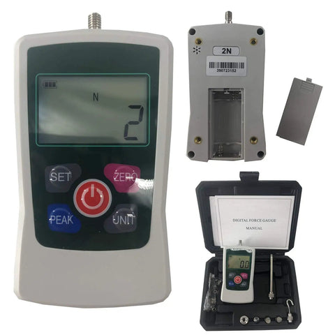 2N Push-Pull Force Gauge Tester for Tension and Compression Load Testing With Digital Display, Ultra-Precise 0.001N Readout, Handy Pocket-Friendly White Sensor Meter for Quick Checks, white plastic body