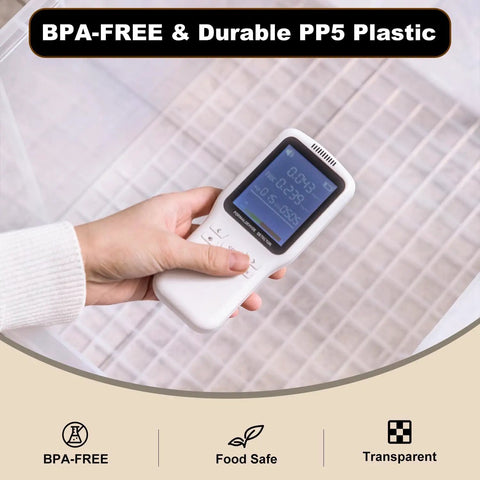 BPA-FREE & Durable PP5 Plastic measuring real-time information over a transparent surface of No Fuss Big 40 Pack 90 Qt Clear Plastic Storage Bins.
