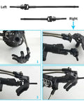 Tough As Nails Steel Front Cvd Drive Shafts Upgrade Kit For 1/10 Scale Rc Rock Crawlers shown with installation angles and details.