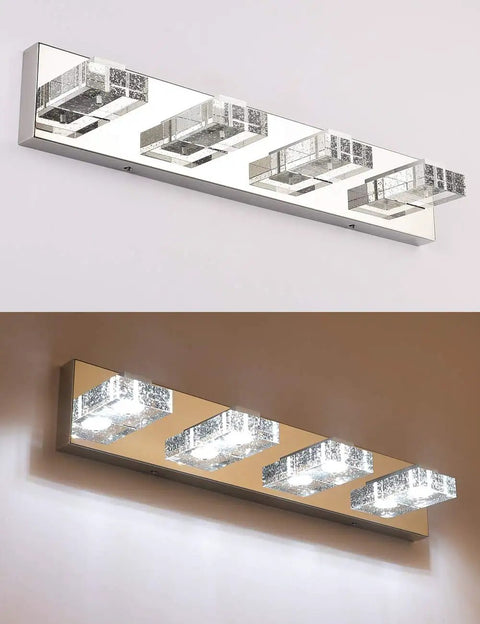 Three Light LED Vanity Light Fixture For Bathroom Dimmable 4500K White Glow 16W shown on wall, showcasing energy-efficient lighting