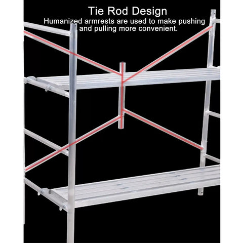 Tie rod design of Portable Foldable Steel Scaffold Tower featuring wide non slip platform for added convenience during use.