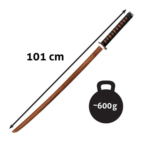 Wooden Bokken With Rope Wrapped Grip And Plain Natural Saya For Iaido And Aikido Training, Hardwood Construction, 101 cm, 600 g