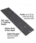 Image of Heavy Duty 24 Inch Sheet Metal Folding Tool With Dual Depths Three Eighths Inch And One Inch, showing sight gauges and steel material.