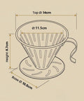 Diagram of Reusable Stainless Steel Coffee Dripper For Pour Over Coffee, Large V Shaped Filter With Handle, 10.5 Cm Base, 8.7 Cm Tall