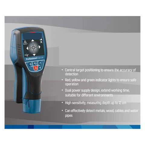 Heavy Duty Stud Finder And Digital Wall Scanner With Tough Built Frame, showing display and features for detecting hidden pipes.