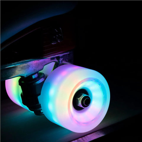 Cosmo Glow LED Outdoor Roller Skate Wheels Quad Pack 62mm By 32mm White Rain Glow With Bright Light Up Illumination at night