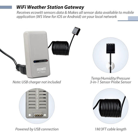 Indoor And Outdoor Weather Station With WiFi Gateway And Built In Temperature Humidity And Barometric Pressure Sensors USB Powered