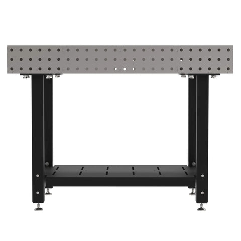 Heavy Duty Welding Fixture Table, 48X30 Inch Precision Workshop Workbench with adjustable levelers and built-in storage shelf.
