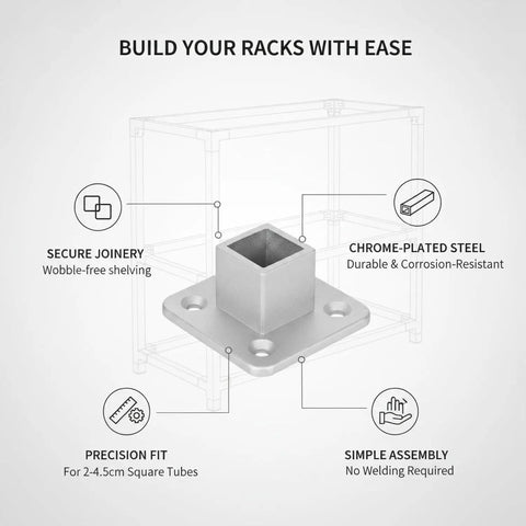 Chrome Plated Steel Square Tubing Connector Slip Fit Joint for Easy No Weld Shelving and Rack Building diagram