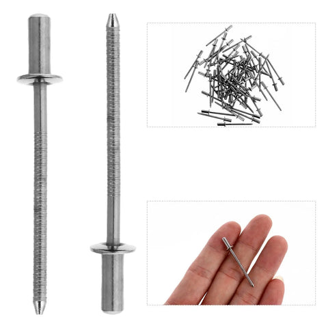 50 Pieces Stainless Steel Blind Rivets Kit With Easy Install And Precise Specs For DIY shown with detail of individual rivet