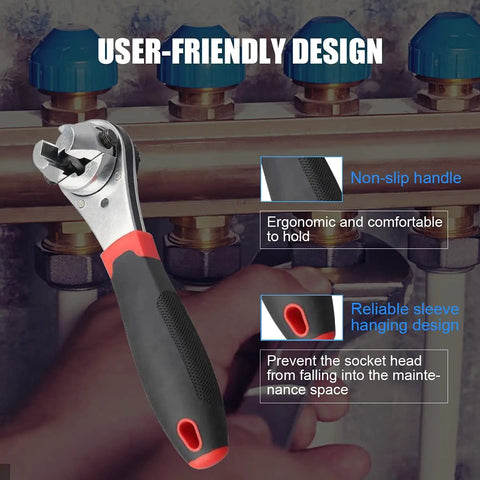 Adjustable Ratchet Wrench Kit For Six To Twenty Two Millimeter Screws And Quarter To Seven Eighths Inch Hardware with non-slip handle