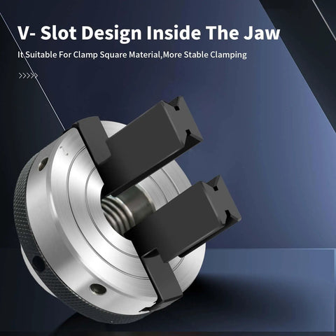 3-1/4 Inch Two Jaw Pen Drilling Lathe Chuck With Reversible Self Centering Jaws 1 Inch By 8 TPI Headstock Thread showing V-slot design