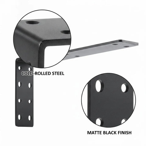 L Shaped Steel Wall Mount Brackets For Floating Shelves In Black, Cold-Rolled Steel, Matte Black Finish, Hidden Hardware Design