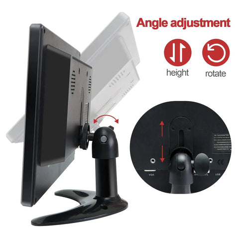Back view of 15.6 Inch IPS FHD Monitor With Remote showing angle adjustment features for versatile HDMI VGA AV BNC USB Inputs.