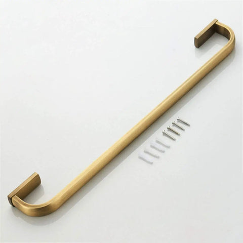 Slick Brushed Bronze Towel Bar Rail Wall Mount, Single Layer Brass Antique Holder, 57 Cm with screws on white background.