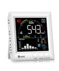 Top Shelf CO2 Monitor For Home Air Quality Tracker measuring real time temperature humidity levels with photoacoustic sensor display.