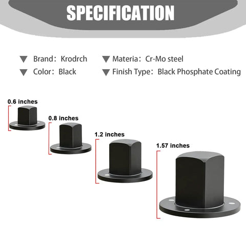 Huge Low Profile Impact Socket Adapter Kit For Tight Spaces, Cr-Mo steel, 4 magnetic converter sizes shown with dimensions