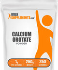 Calcium Orotate Powder Supplement With High Bioavailability For Bone Support And Everyday Wellness Gluten Free Unflavored 1g Per Serving 250g Jar Non GMO Certified For Maximum Absorption in a white bag with orange logo