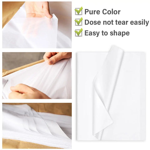 White Tissue Paper 14 By 20 Inches 130 Sheets Pack For Gift Bags And Party Decor Christmas Weddings Birthday Arts And Crafts DIY Wrapping Paper For Gifts shown in use and folded