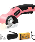 4.2V Cordless Electric Box Cutter And Scissors High Powered Battery Powered Rotary Blade Cutting Tool For Cardboard Boxes Fabric Leather Plastic Carpet Auto Retraction Safe One Hand Operation Easy Shipping Supplies with included accessories.