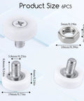 Six Piece Set Of 19mm White Plastic Drawer Rollers Featuring Slick Cabinet Pulleys For Smooth Operator Furniture Gliding No Sweat Replacement Wheels With Heavy Duty Mounting Nuts, showing sizes and details of glide wheels and nuts.