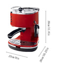 Straight Up Fresh Brewing Semi Automatic Espresso Machine With Swivel Milk Frother High Capacity Removable Tank dimensions 30cm x 23cm x 26cm.