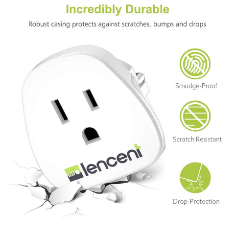 2 Pack Schuko Type E and F Travel Power Adapter For Europe From US Plug Charger, shown with durability features, lens image, white design.