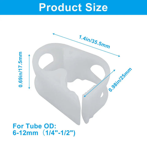 Adjustable Plastic Tube Clamps 1/4 To 1/2 Inch No Fuss Quick Install Flow Control Hose Clamp dimensions and size details.