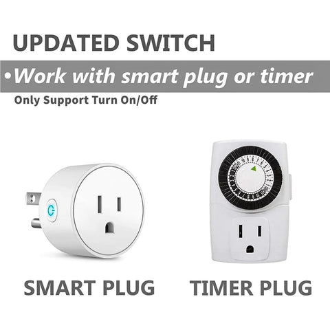 Smart plug and timer plug on white background, supporting turn on/off switch functionality.
