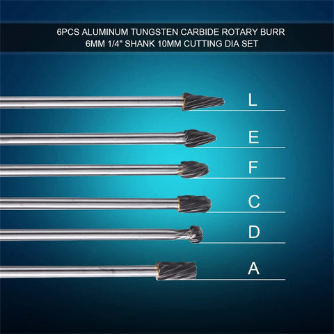 Badass Six Piece Tungsten Carbide Rotary Bit Set, Knuckle Buster Port And Polish Kit For Cylinder Heads, 6Mm Shank aluminum milling burrs shown.