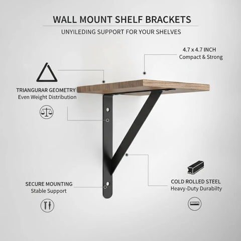 Heavy Duty Cold Rolled Steel Shelf Brackets Set Of 2 For Floating Shelves L Shaped Wall Mount Corner Braces 4.7 By 4.7 Inches