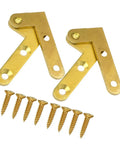 Hidden Brass Gold L Shaped Pivot Hinge 2 Pack For Cabinets And Doors with screws, corrosion resistance visible.