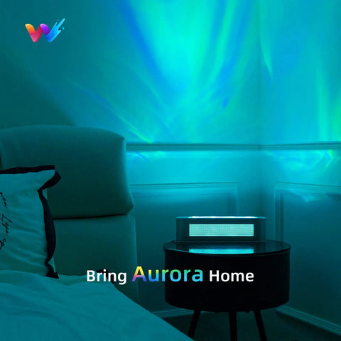 Smart LED Light Bar With RGBICW on table, projecting blue color onto wall, ideal for room decor and ambient lighting.