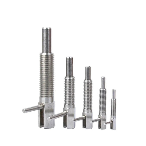 Top Shelf Hella Tough L Handle Indexing Plunger Bolt VCN233 Tooling Pin Stainless Carbon Steel M6 M8 M10 M12 M16 sizes displayed