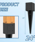 Heavy Duty Fence Post Anchor Ground Spike 24 Inch Metal Post Base Fits 3.6 by 3.6 Inch Black Powder Coated diagram