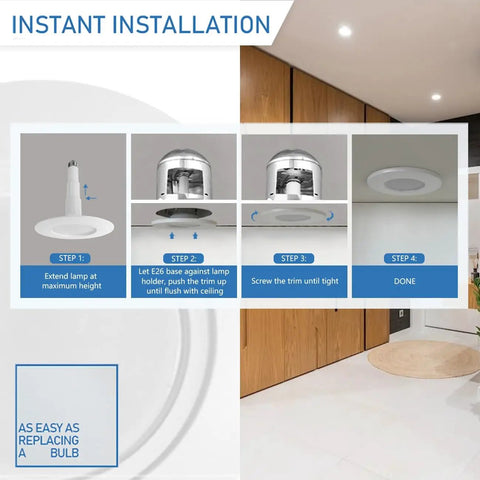 Installation steps for 4 Pack 5 To 6 Inch LED Can Lights Retrofit Recessed Lighting 12W Equals 60W 2700K Soft White 800 Lumens.