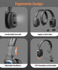 Bluetooth Headset With Microphone For Trucker And Remote Work, AI Noise Cancelling, ergonomic design with rotatable mic and adjustable headband