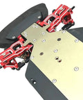 Heavy Duty Metal Front And Rear Suspension Arm Steering Cup Hub Carrier Set For 10th Scale RC Cars Compatible With PTG2 Platform Rad Beefy Upgrade Kit In Bright Red mounted on chassis