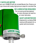 Green Beefed Up Air Powered Grease Pump Kit With Booster Gun, Z Swivel And Coupler For 5 Gal Pails, 10,000 PSI High Pressure
