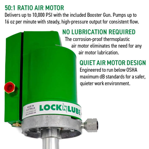 Green Beefed Up Air Powered Grease Pump Kit With Booster Gun, Z Swivel And Coupler For 5 Gal Pails, 10,000 PSI High Pressure